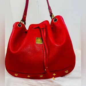 MCM Vibrant Red Leather Hobo Bag